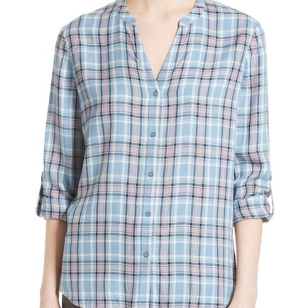 Soft Joie Long Pastel Sleeve Plaid Button Down Up